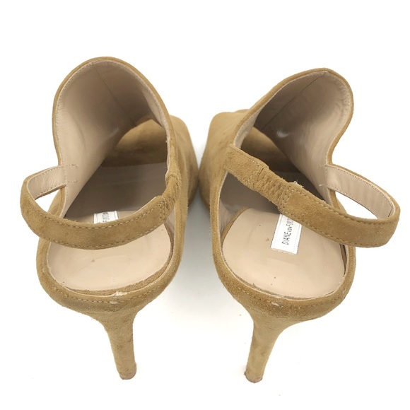 Diane Von Furstenburg Brown Suede Leather Sling Back Stiletto High Heels Size 7 - Picture 4 of 10